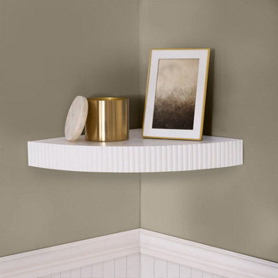 Ribbed Corner Shelf Wall Mounted Storage Space Saving Modern, Cream