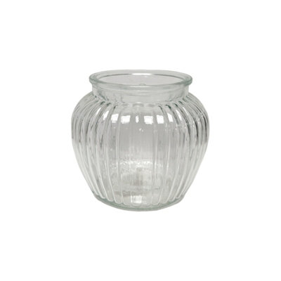 Ribbed Glass Flower Jar Vase H13.5 cm DIY at B&Q