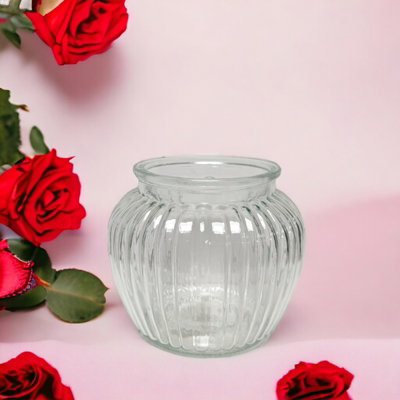Ribbed Glass Flower Jar Vase H13.5 cm