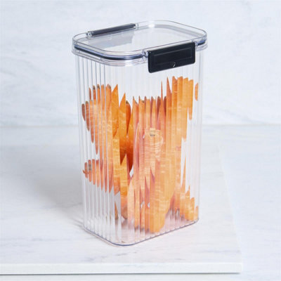 Ribbed Plastic Airtight Food Storage Container with Clip-Top Lid - Large