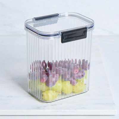Ribbed Plastic Airtight Food Storage Container with Clip-Top Lid - Medium