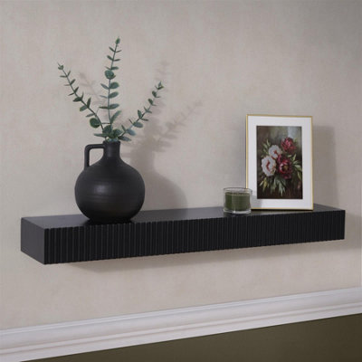 Ribbed Rectangle Shelf Wall Mounted Storage Space Saving Modern, Black