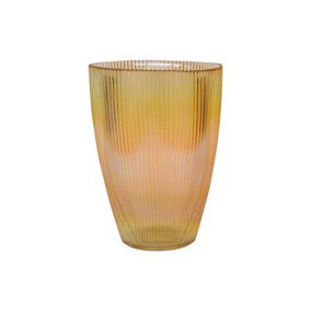 Ribbed Tall Vase - Glass - L18 x W18 x H24.5 cm - Amber