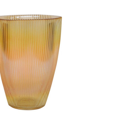 Ribbed Tall Vase - Glass - L18 x W18 x H24.5 cm - Amber