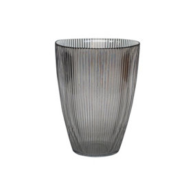 Ribbed Tall Vase - Glass - L18 x W18 x H24.5 cm - Charcoal