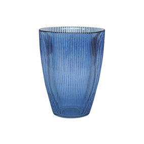 Ribbed Tall Vase - Glass - L18 x W18 x H24.5 cm - Navy