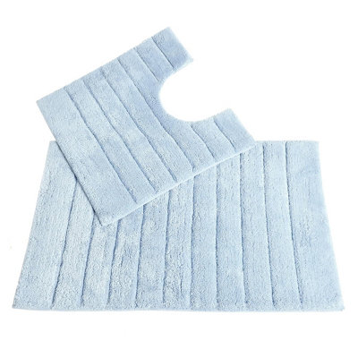 Ribbed Two Piece Bath Mat & Toilet Mat Set - Baby Blue