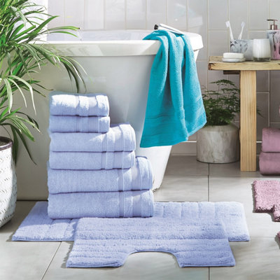 Ribbed Two Piece Bath Mat & Toilet Mat Set - Baby Blue