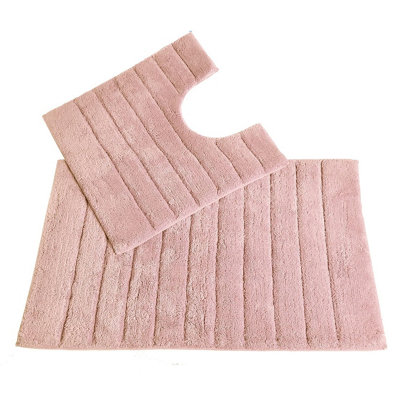 Ribbed Two Piece Bath Mat & Toilet Mat Set - Blush