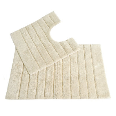 Ribbed Two Piece Bath Mat & Toilet Mat Set - Cream