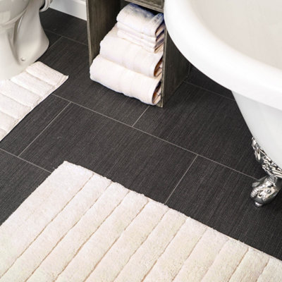 Ribbed Two Piece Bath Mat & Toilet Mat Set - Cream