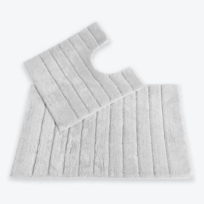 Ribbed Two Piece Bath Mat & Toilet Mat Set - Dove Grey