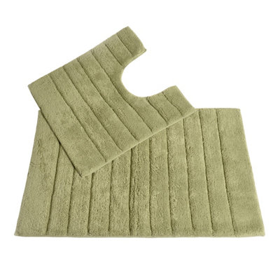 Ribbed Two Piece Bath Mat & Toilet Mat Set Sage Green