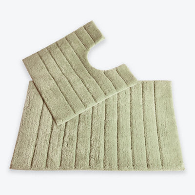 Ribbed Two Piece Bath Mat & Toilet Mat Set - Sage Green