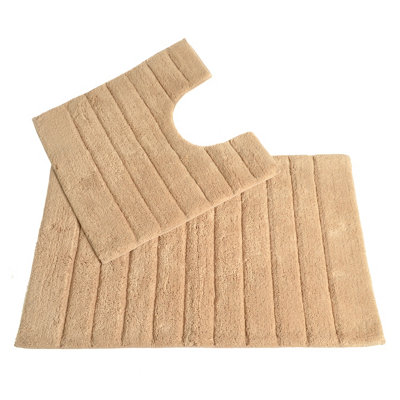Ribbed Two Piece Bath Mat & Toilet Mat Set - Stone