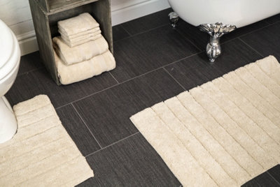 Ribbed Two Piece Bath Mat & Toilet Mat Set - Stone