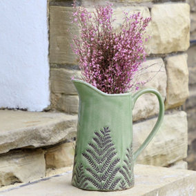 Ribblesdale Fern Lily Green Ceramic Pitcher Jug Vase