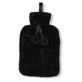 Ribbon Clic Faux Fur Hot Water Bottle Cover Black (One Size)