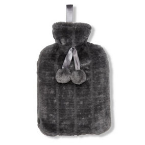 Ribbon Clic Faux Fur Hot Water Bottle Cover Charcoal (One Size)