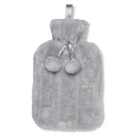 Ribbon Clic Faux Fur Hot Water Bottle Cover Silver Grey (One Size)