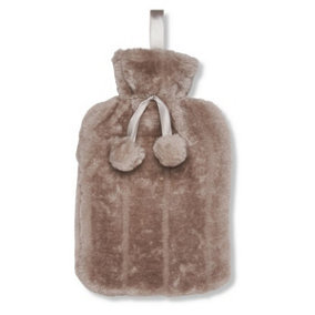 Ribbon Clic Faux Fur Hot Water Bottle Cover Taupe (One Size)