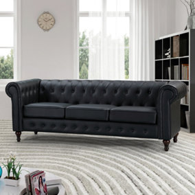 Richland 3 Seat Bonded Leather Sofa - Black