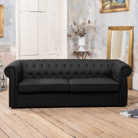 Richland Bonded & Faux Leather 3 Seat Chesterfield Style Sofa with Pull Out Sofabed - Black