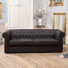 Richland Bonded & Faux Leather 3 Seat Chesterfield Style Sofa with Pull Out Sofabed - Brown