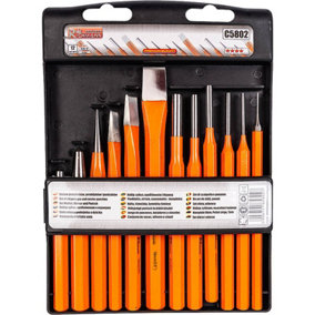 RICHMAN C5802, Heavy Duty Chisel and Punch Set 12 pcs, Hardened in Handy Case
