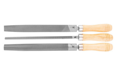 RICHMANN C4990, steel metal file set 3pcs, medium cut, 200mm long, wooden handle