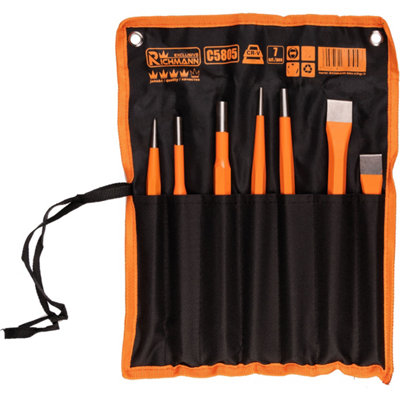 Richmann heavy duty chisel punch set 7 pcs, hardened in pouch, long (C5805)