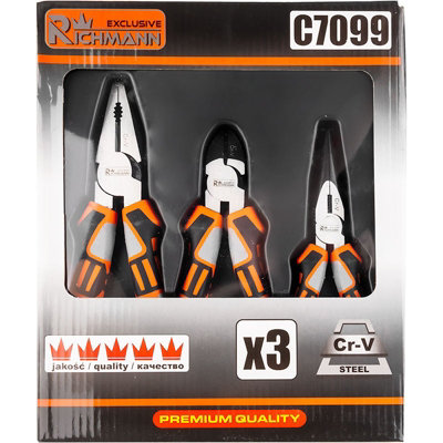 RICHMANN pliers set 3 pcs cable cutter, combi, long nose, soft grip (C7099)