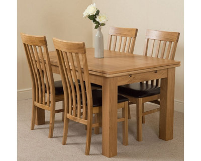 Richmond 140cm - 220cm Oak Extending Dining Table and 4 Chairs Dining Set with Harvard Chairs