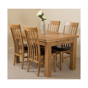Richmond 140cm - 220cm Oak Extending Dining Table and 4 Chairs Dining Set with Harvard Chairs
