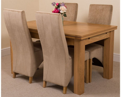 Richmond 140cm - 220cm Oak Extending Dining Table and 4 Chairs Dining Set with Lola Beige Fabric Chairs