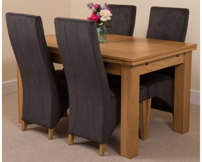 Richmond 140cm - 220cm Oak Extending Dining Table and 4 Chairs Dining Set with Lola Black Fabric ...