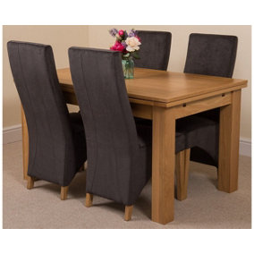 Richmond 140cm - 220cm Oak Extending Dining Table and 4 Chairs Dining Set with Lola Black Fabric Chairs