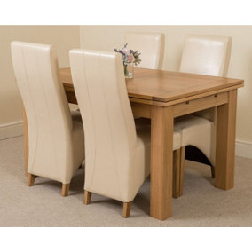 Richmond 140cm - 220cm Oak Extending Dining Table and 4 Chairs Dining Set with Lola Ivory Leather Chairs