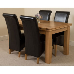 Richmond 140cm - 220cm Oak Extending Dining Table and 4 Chairs Dining Set with Montana Black Leather Chairs