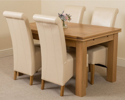 Richmond 140cm - 220cm Oak Extending Dining Table and 4 Chairs Dining Set with Montana Ivory Leather Chairs