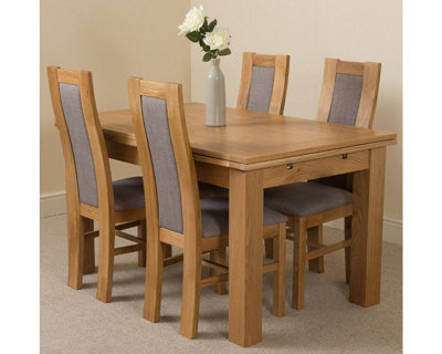 Richmond 140cm - 220cm Oak Extending Dining Table and 4 Chairs Dining Set with Stanford Chairs