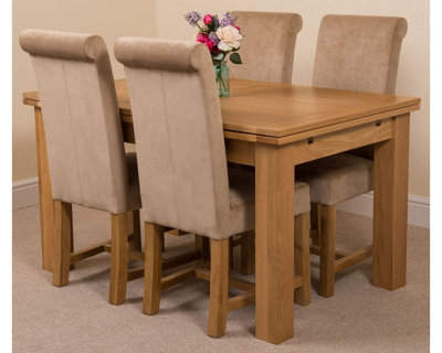 Richmond 140cm - 220cm Oak Extending Dining Table and 4 Chairs Dining Set with Washington Beige Fabric Chairs