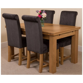 Richmond 140cm - 220cm Oak Extending Dining Table and 4 Chairs Dining Set with Washington Black Fabric Chairs