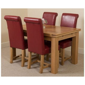 Richmond 140cm - 220cm Oak Extending Dining Table and 4 Chairs Dining Set with Washington Burgundy Leather Chairs
