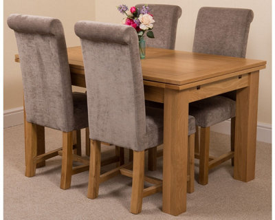Richmond 140cm - 220cm Oak Extending Dining Table and 4 Chairs Dining Set with Washington Grey Fabric Chairs