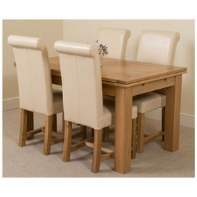 Richmond 140cm - 220cm Oak Extending Dining Table and 4 Chairs Dining Set with Washington Ivory Leather Chairs