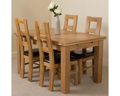 Richmond 140cm - 220cm Oak Extending Dining Table and 4 Chairs Dining Set with Yale Chairs