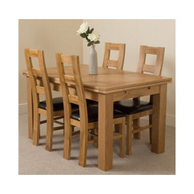 Richmond 140cm - 220cm Oak Extending Dining Table and 4 Chairs Dining Set with Yale Chairs