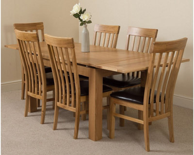 Richmond 140cm - 220cm Oak Extending Dining Table and 6 Chairs Dining Set with Harvard Chairs