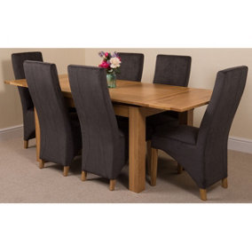 Richmond 140cm - 220cm Oak Extending Dining Table and 6 Chairs Dining Set with Lola Black Fabric Chairs